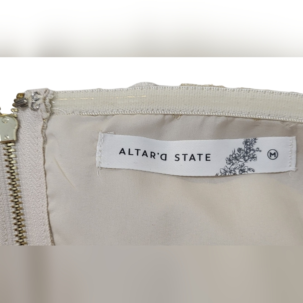 Altar'd State Off White with Gold Foil Print Corset/Peplum Top - Medium - Picture 4 of 4